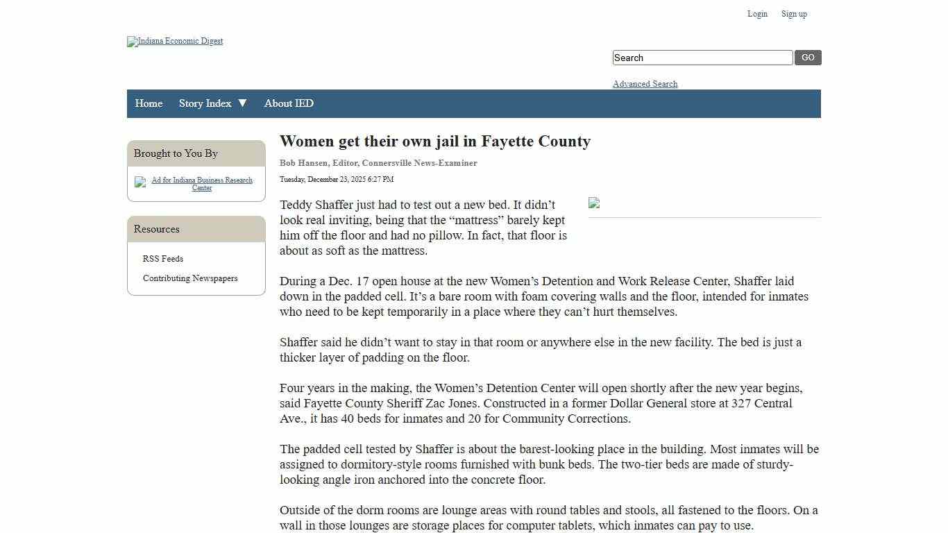 Women get their own jail in Fayette County - Indiana Economic Digest